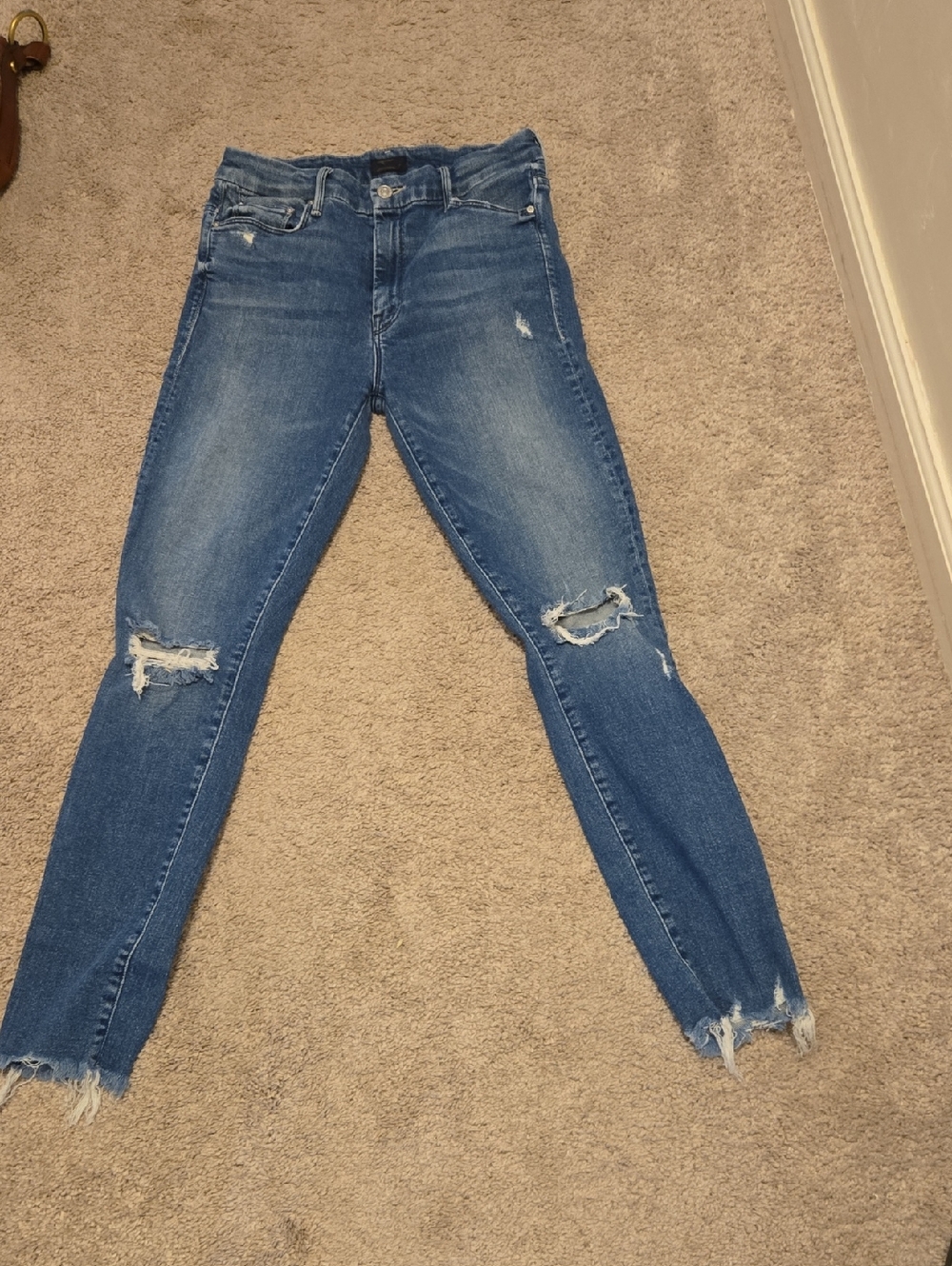 MOTHER Blue Ripped Skinny Jeans